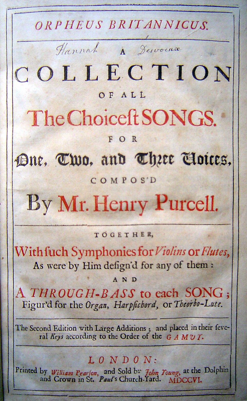 Title page of Orpheus Britannicus