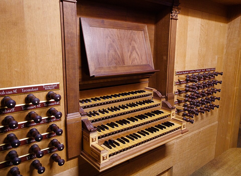 The console of the Schnitger organ at St Jacobi, Hamburg