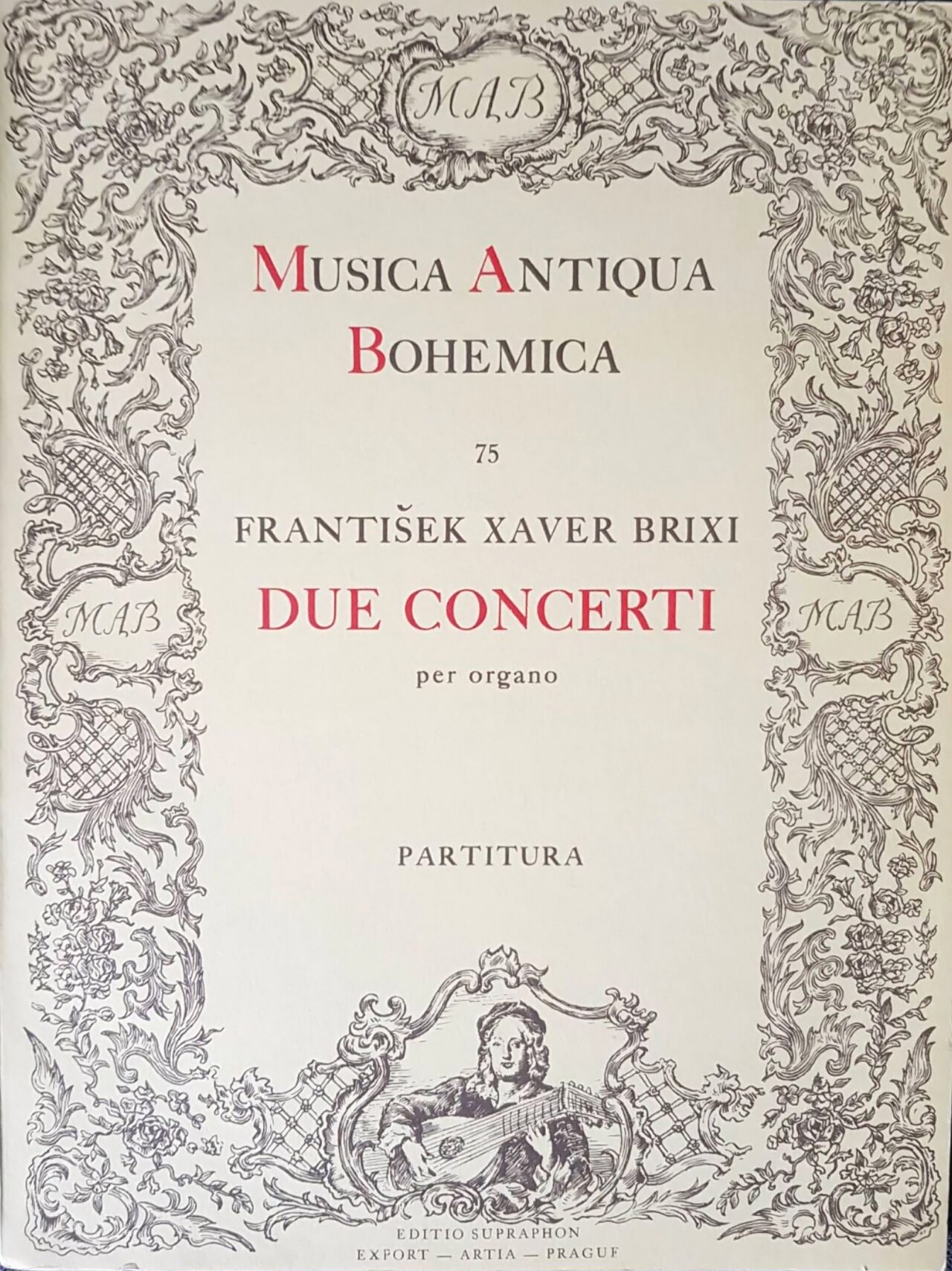 Historical title page for two organ concertos by František Xaver Brixi